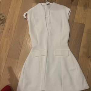 Sleeveless White V-Neck Fit & Flare Dress